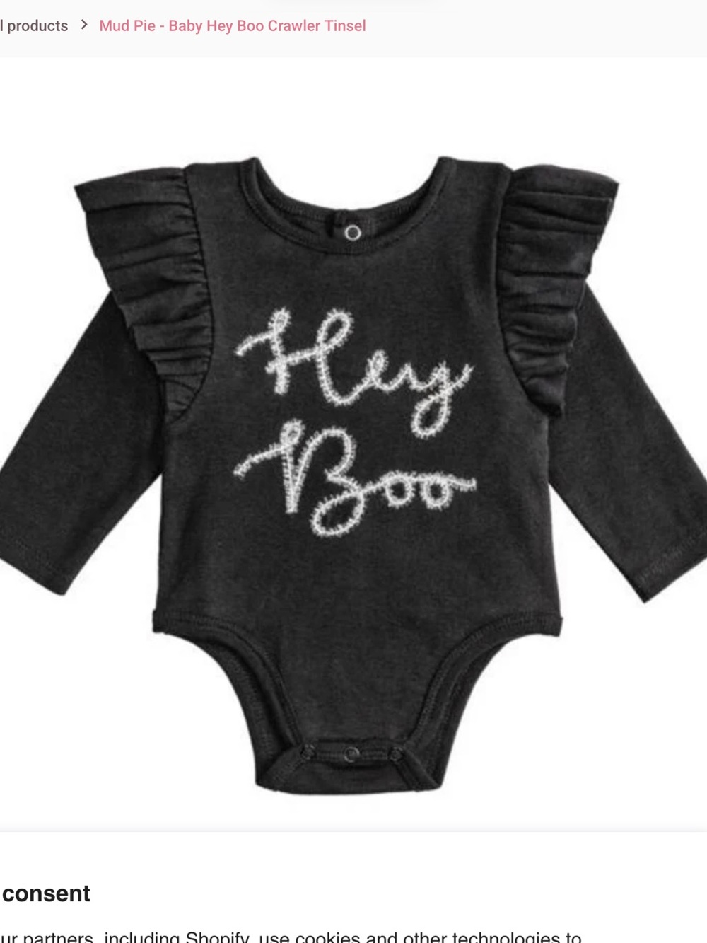 Mud Pie Black 'Hey Boo' Ruffle Long-Sleeve Baby Bodysuit - Picture 1 of 3